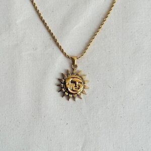 y2k sun and moon pendant gold rope chain link necklace